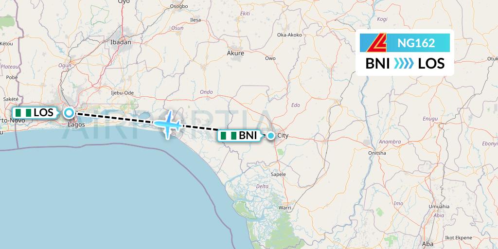 NG162 Aero Contractors Flight Map: Benin to Lagos