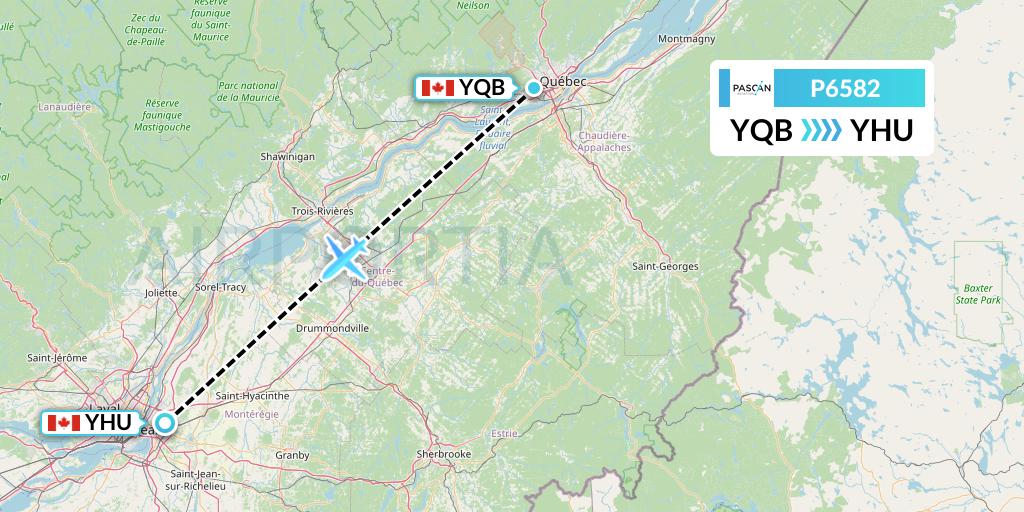 P6582 Pascan Aviation Flight Map: Quebec to Montreal