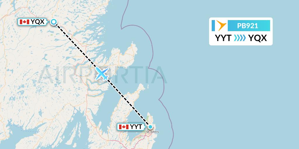 PB921 PAL Airlines Flight Map: St. John's to Gander