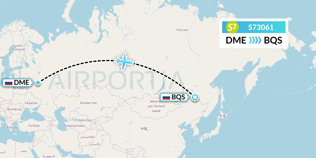 S73061 S7 Airlines Flight Map: Moscow to Blagoveshchensk
