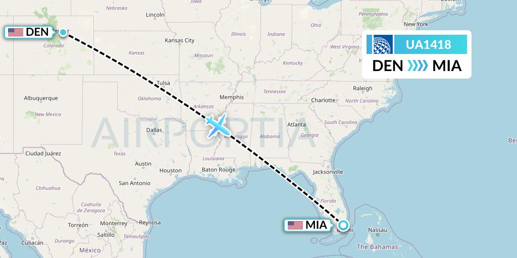 UA1418 United Airlines Flight Map: Denver to Miami