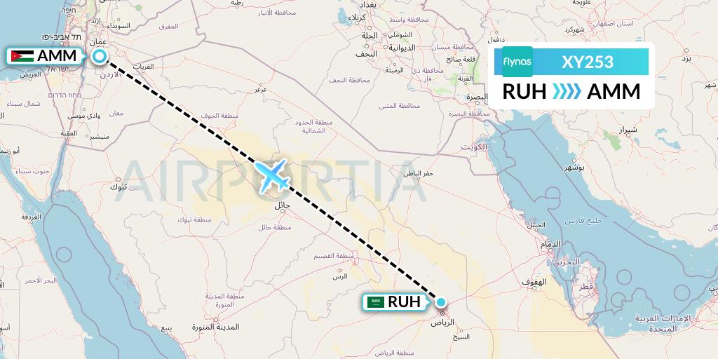 XY253 Flynas Flight Map: Riyadh to Amman