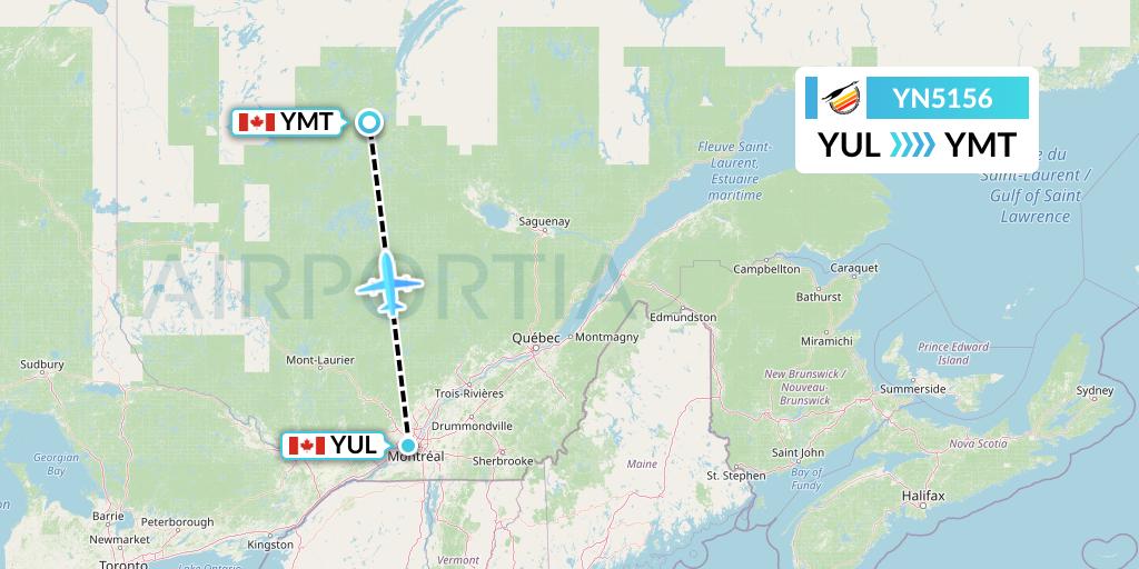 YN5156 Air Creebec Flight Map: Montreal to Chibougamau