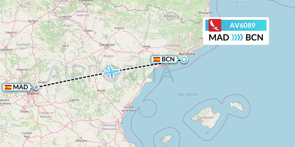 AV6089 Avianca Flight Map: Madrid to Barcelona
