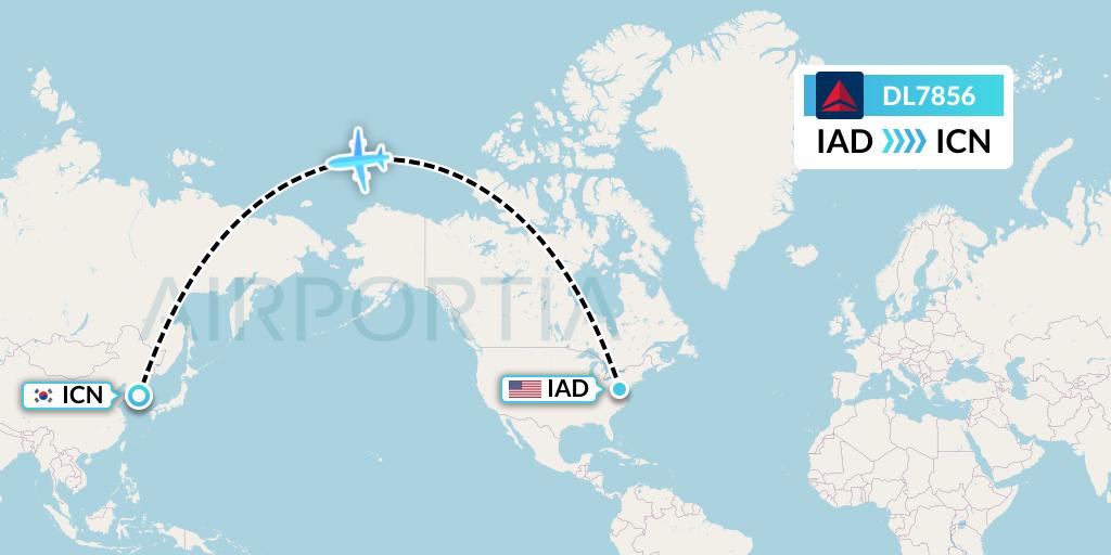 DL7856 Delta Air Lines Flight Map: Washington to Seoul