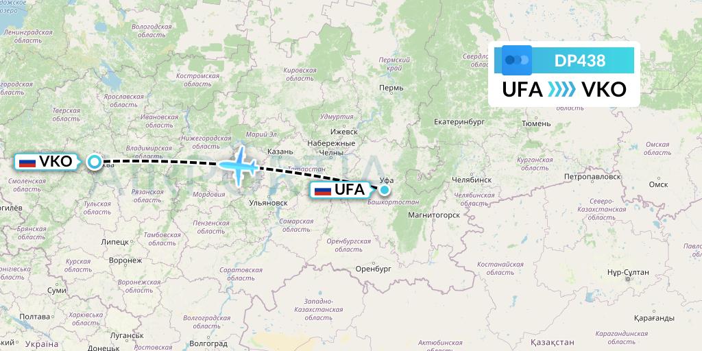 DP438 Pobeda Flight Map: Ufa to Moscow