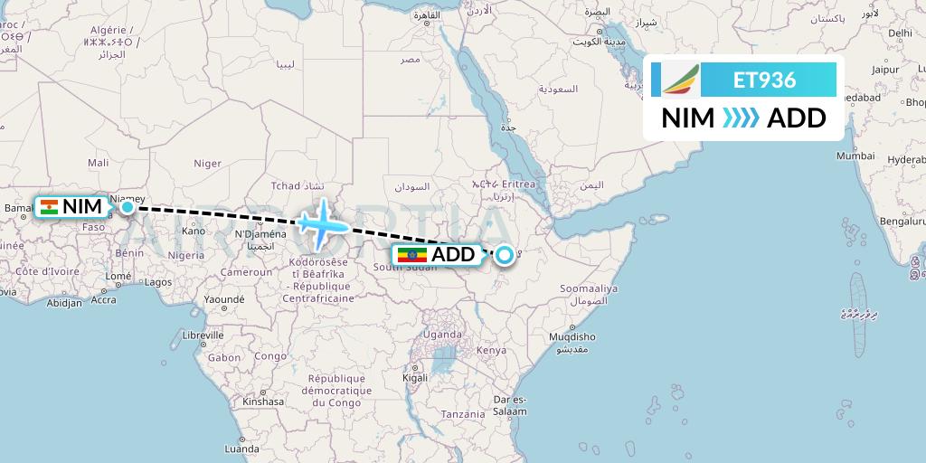 ET936 Ethiopian Airlines Flight Map: Niamey to Addis Ababa