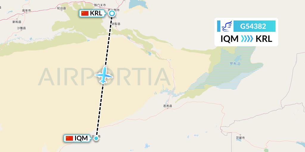 G54382 China Express Airlines Flight Map: Qiemo to Korla