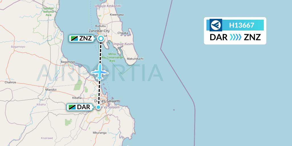 H13667 Hahn Air Systems Flight Map: Dar-es-Salaam to Zanzibar