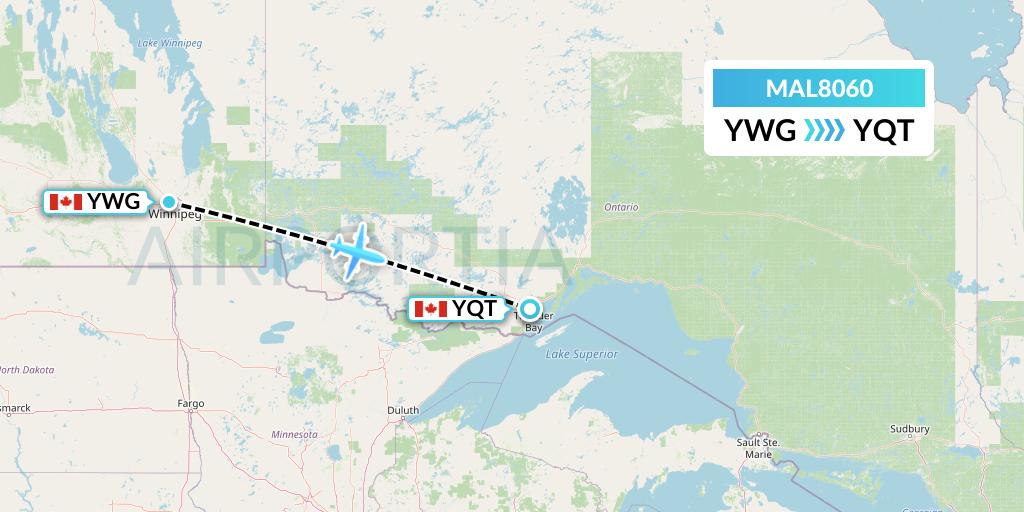 MAL8060 Morningstar Air Express Flight Map: Winnipeg to Thunder Bay