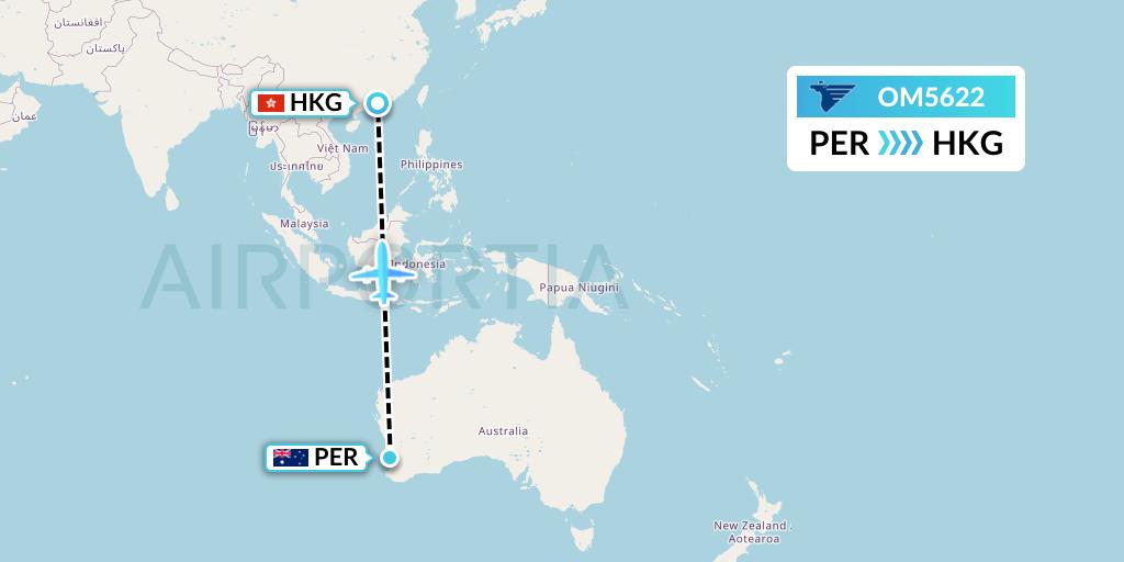 OM5622 MIAT Mongolian Airlines Flight Map: Perth to Hong Kong
