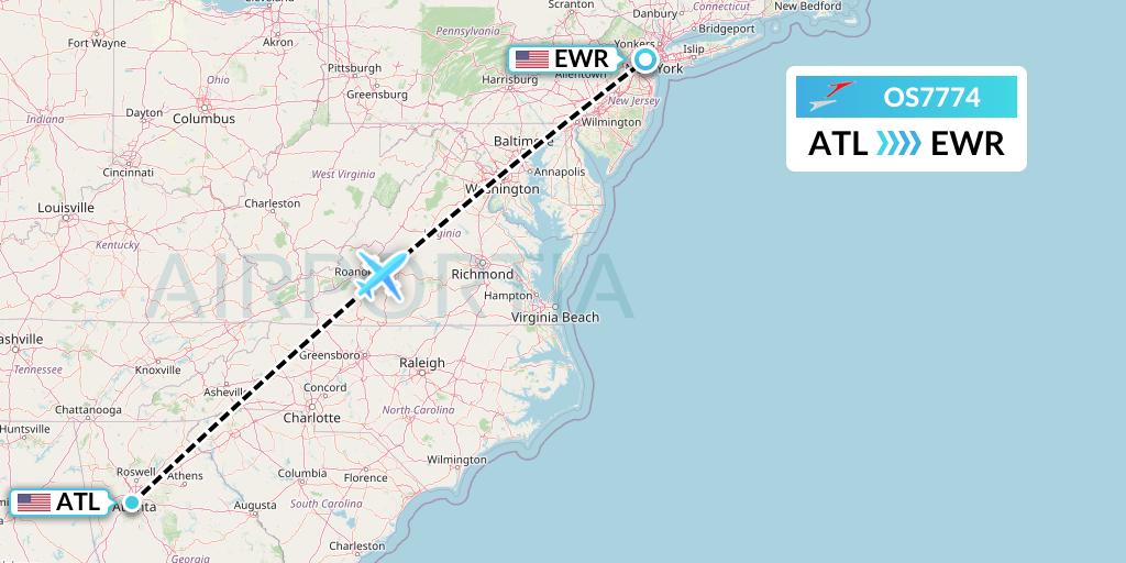 OS7774 Austrian Airlines Flight Map: Atlanta to New York