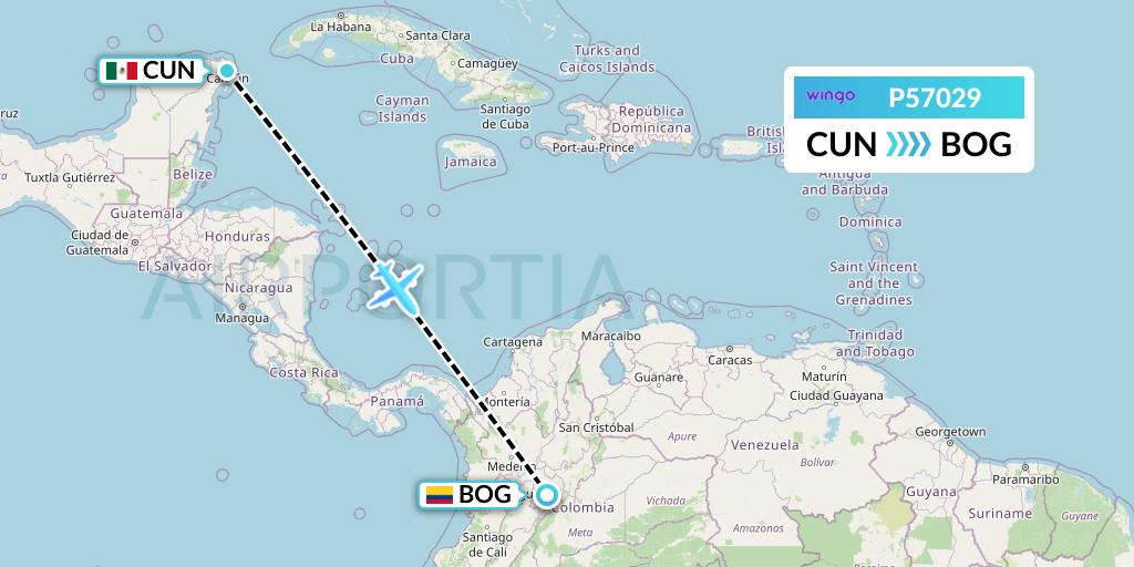 P57029 Copa Airlines Colombia Flight Map: Cancun to Bogota