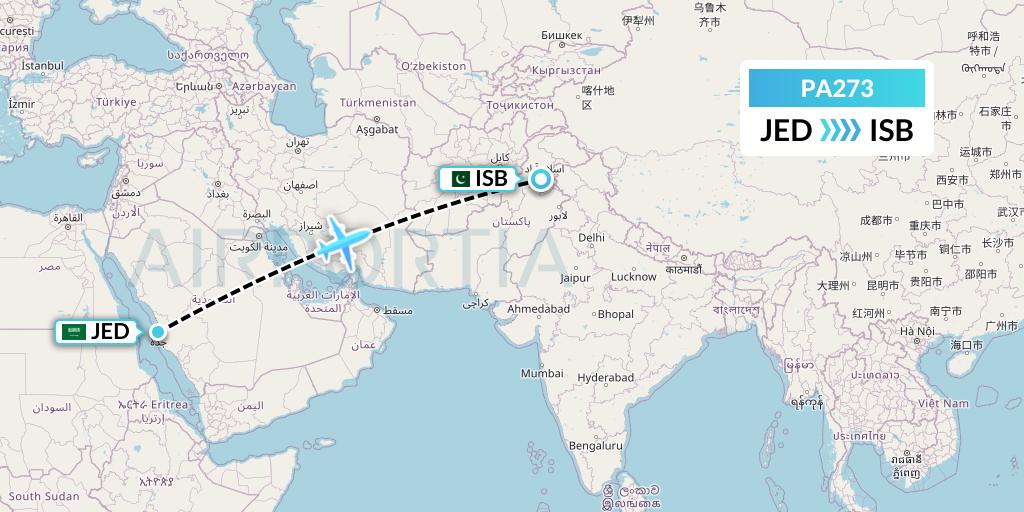PA273 AirBlue Flight Map: Jeddah to Islamabad