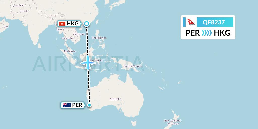 QF8237 Qantas Flight Map: Perth to Hong Kong