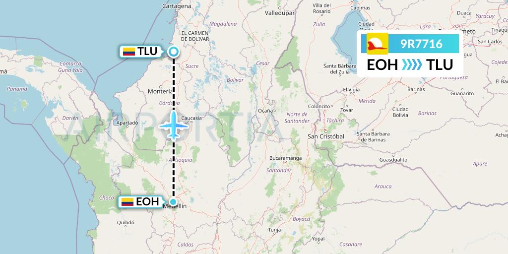 9R7716 Satena Flight Map: Medellin to Tolu