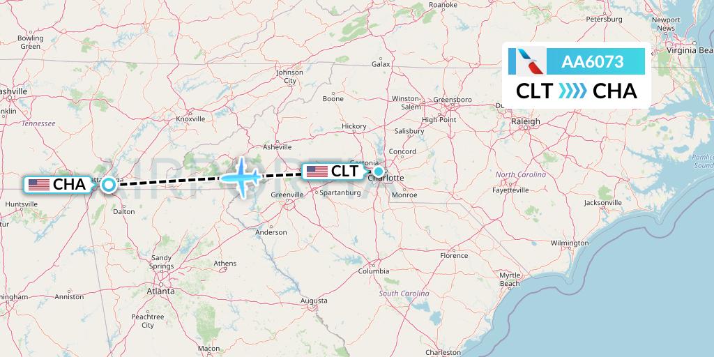 AA6073 American Airlines Flight Map: Charlotte to Chattanooga