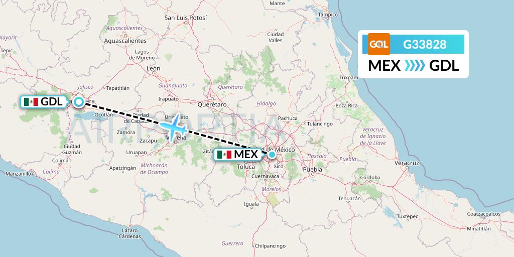G33828 GOL Transportes Aeros Flight Map: Mexico City to Guadalajara
