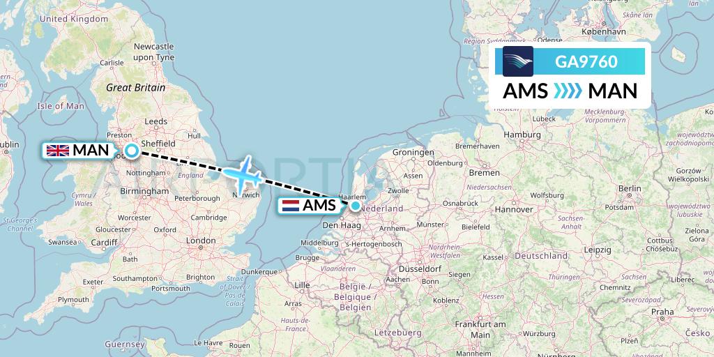 GA9760 Garuda Indonesia Flight Map: Amsterdam to Manchester