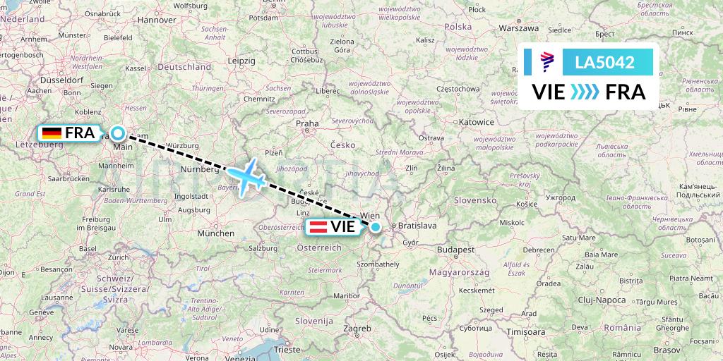 LA5042 LAN Airlines Flight Map: Vienna to Frankfurt
