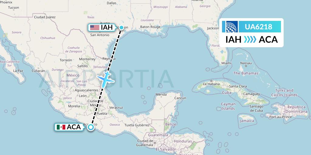 UA6218 United Airlines Flight Map: Houston to Acapulco