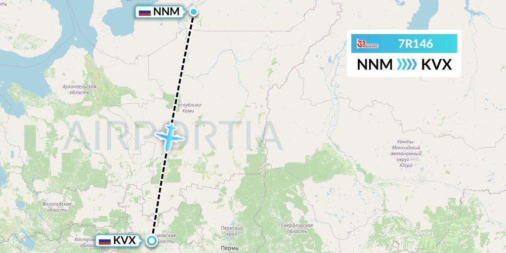 7R146 Rusline Flight Map: Naryan-Mar to Kirov