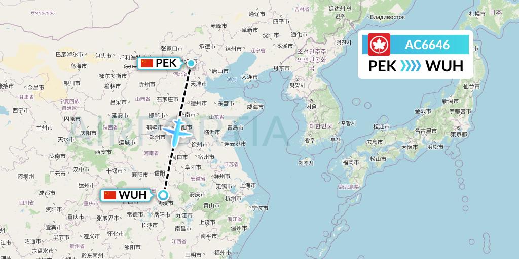 AC6646 Air Canada Flight Map: Beijing to Wuhan