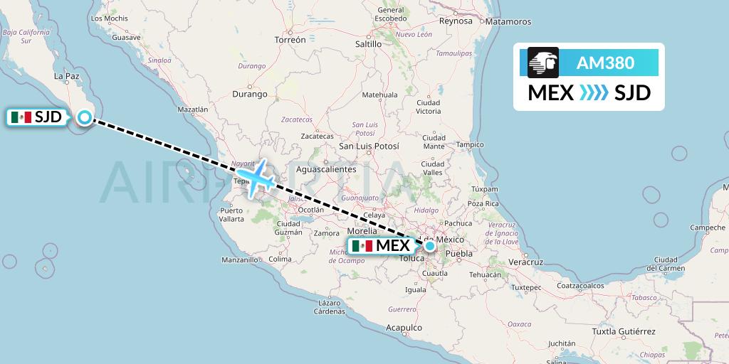 AM380 Aeromexico Flight Map: Mexico City to San Jose del Cabo