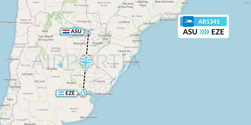 AR1341 Aerolineas Argentinas Flight Map: Asuncion to Buenos Aires