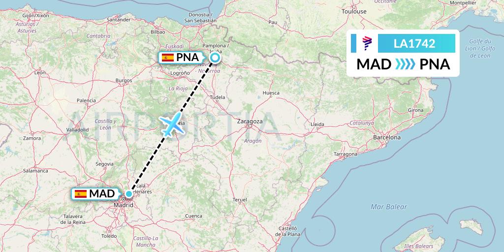 LA1742 LAN Airlines Flight Map: Madrid to Pamplona
