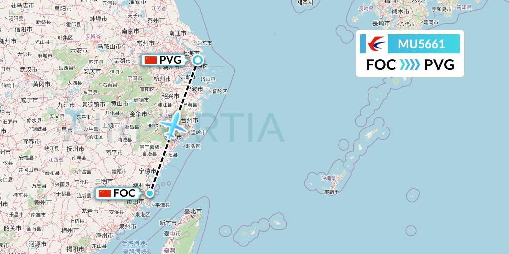 MU5661 China Eastern Airlines Flight Map: Fuzhou to Shanghai
