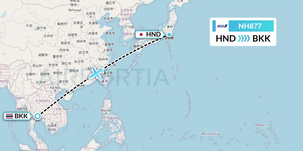 NH877 All Nippon Airways Flight Map: Tokyo to Bangkok