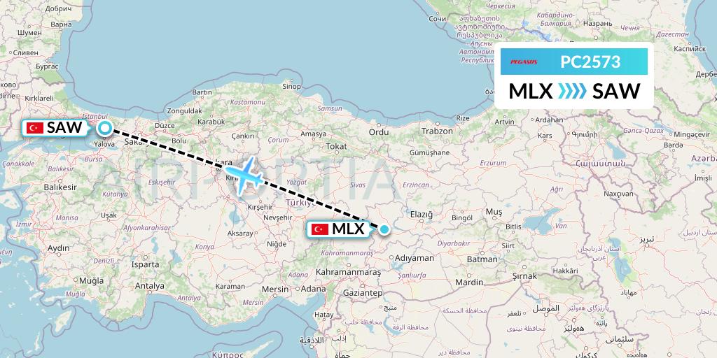 PC2573 Pegasus Airlines Flight Map: Malatya to Istanbul