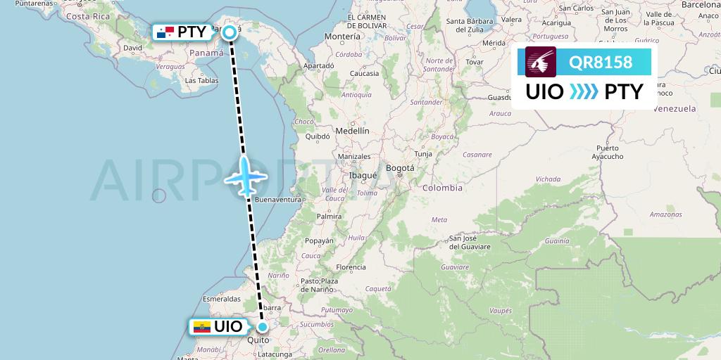 QR8158 Qatar Airways Flight Map: Quito to Panama City