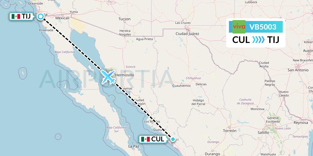 VB5003 VivaAerobus Flight Map: Culiacan to Tijuana