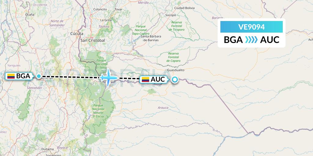 VE9094 Easyfly Flight Map: Bucaramanga to Arauca