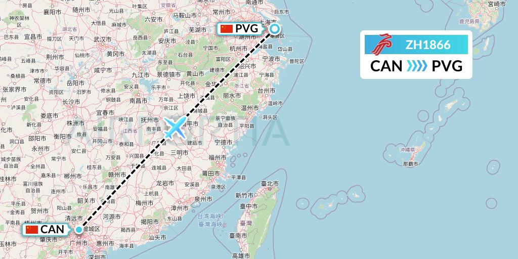 ZH1866 Shenzhen Airlines Flight Map: Guangzhou to Shanghai