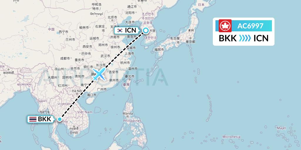 AC6997 Air Canada Flight Map: Bangkok to Seoul
