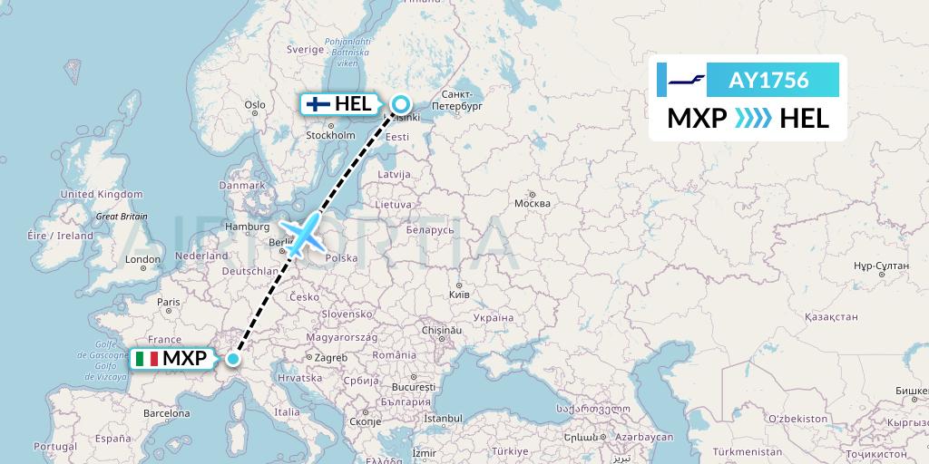 AY1756 Finnair Flight Map: Milan to Helsinki