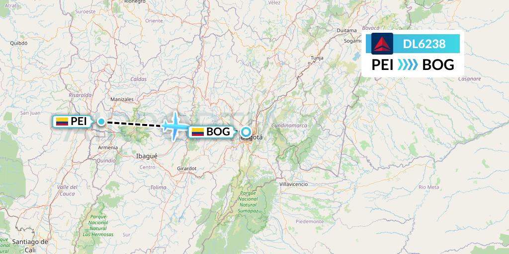 DL6238 Delta Air Lines Flight Map: Pereira to Bogota