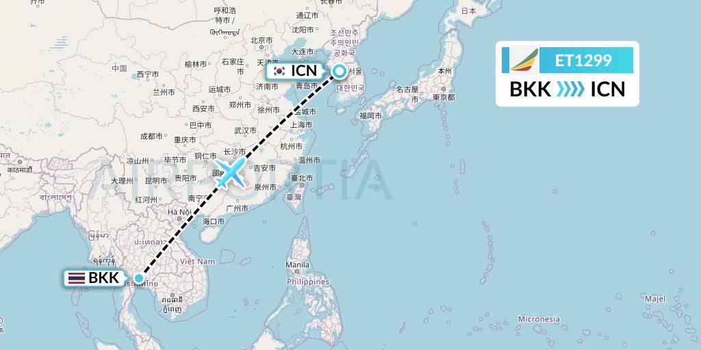 ET1299 Ethiopian Airlines Flight Map: Bangkok to Seoul