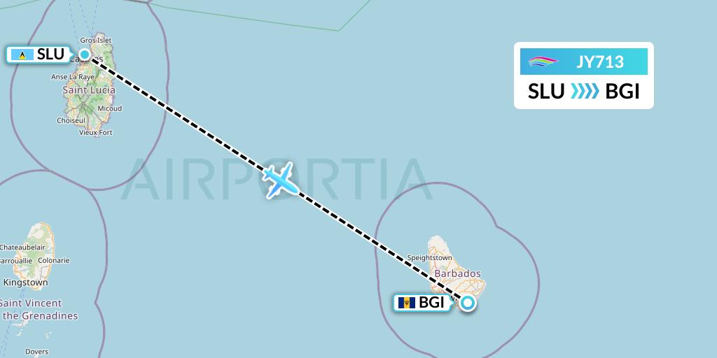 JY713 InterCaribbean Airways Flight Map: Castries to Bridgetown