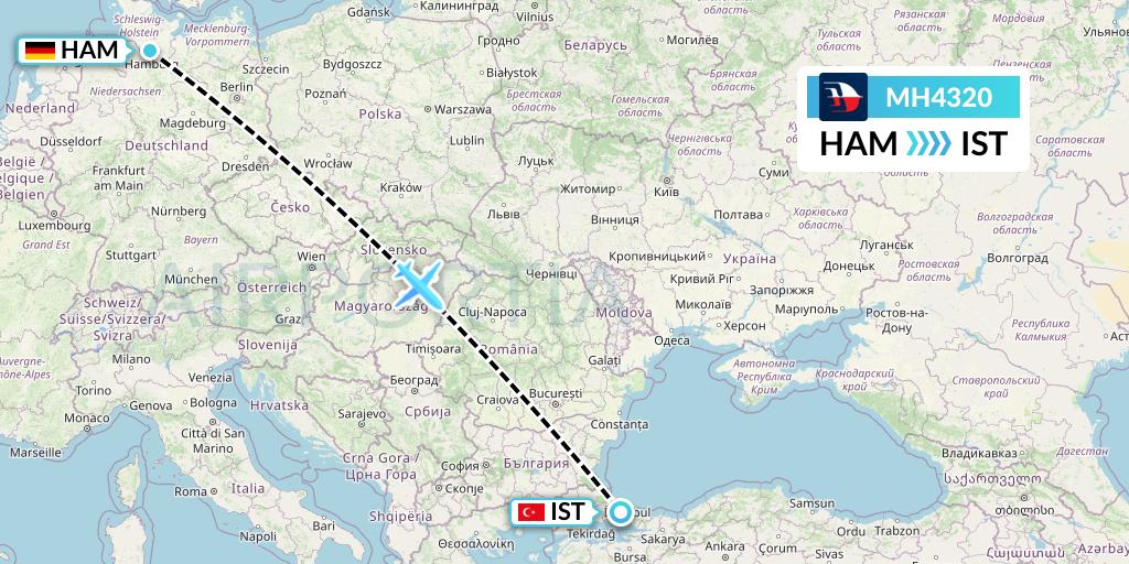 MH4320 Malaysia Airlines Flight Map: Hamburg to Istanbul