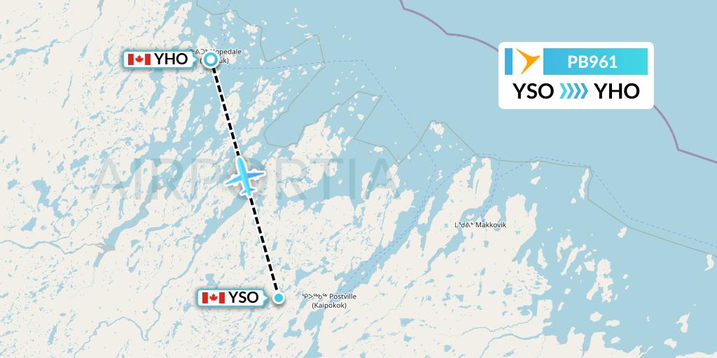 PB961 PAL Airlines Flight Map: Postville to Hopedale