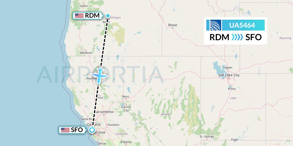 UA5464 United Airlines Flight Map: Redmond to San Francisco