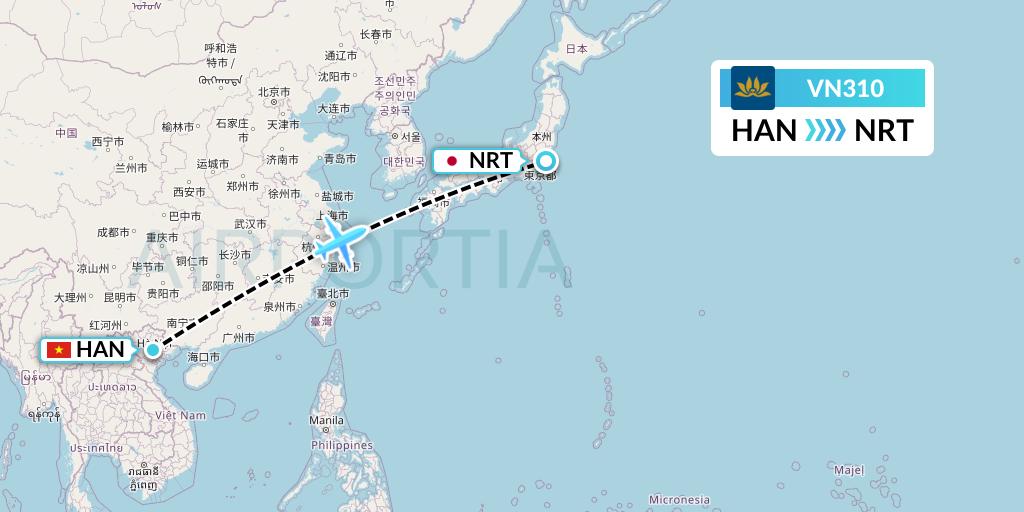 VN310 Vietnam Airlines Flight Map: Hanoi to Tokyo
