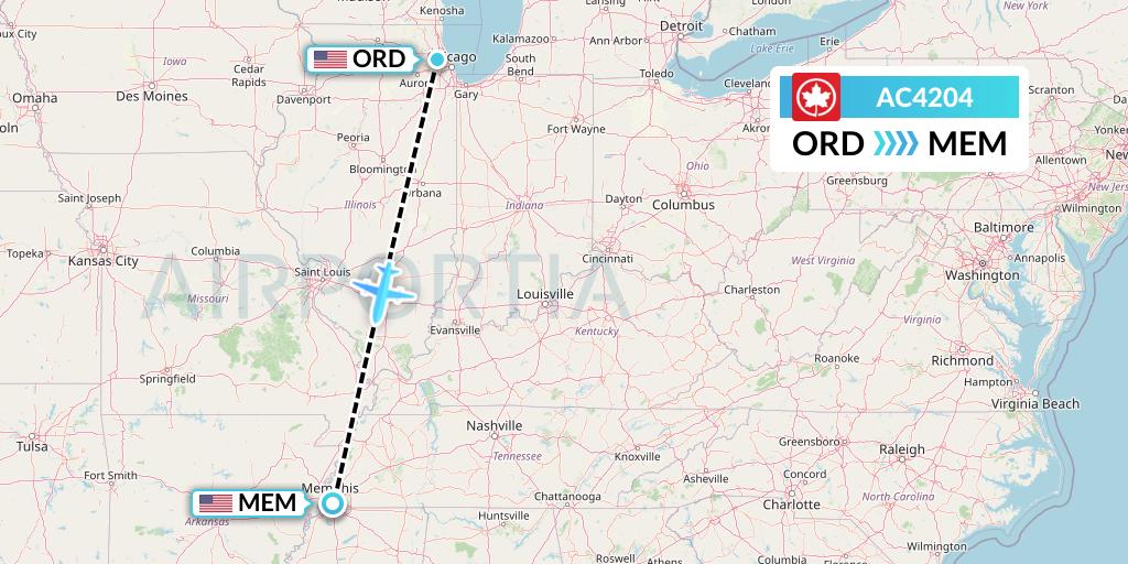 AC4204 Air Canada Flight Map: Chicago to Memphis