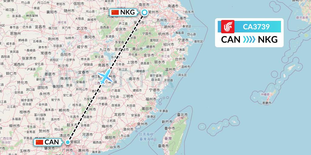 CA3739 Air China Flight Map: Guangzhou to Nanjing