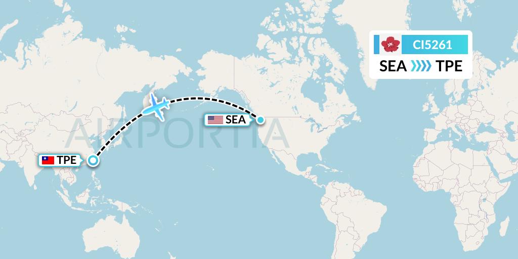 CI5261 China Airlines Flight Map: Seattle to Taipei