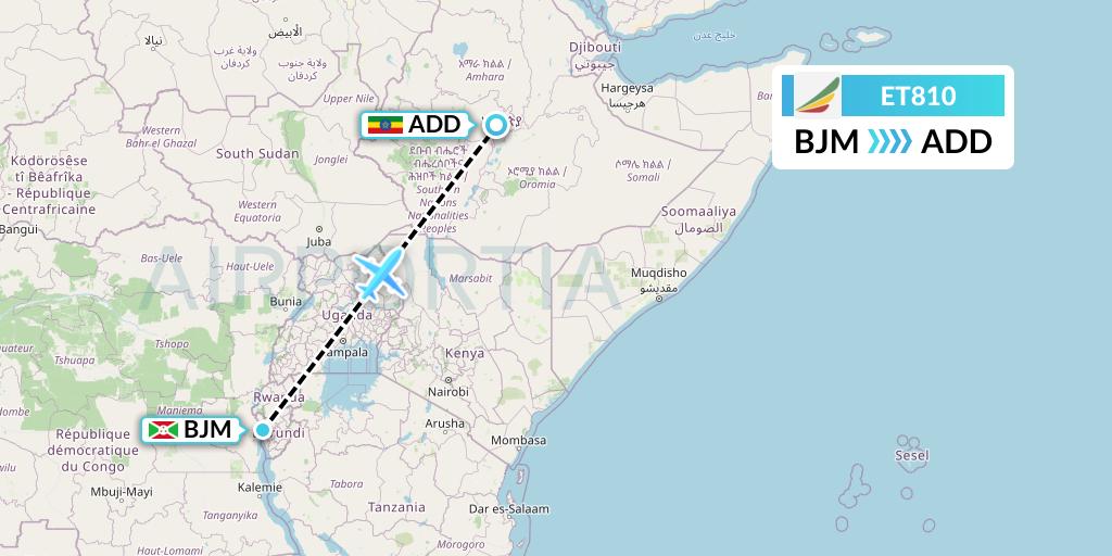 ET810 Ethiopian Airlines Flight Map: Bujumbura to Addis Ababa